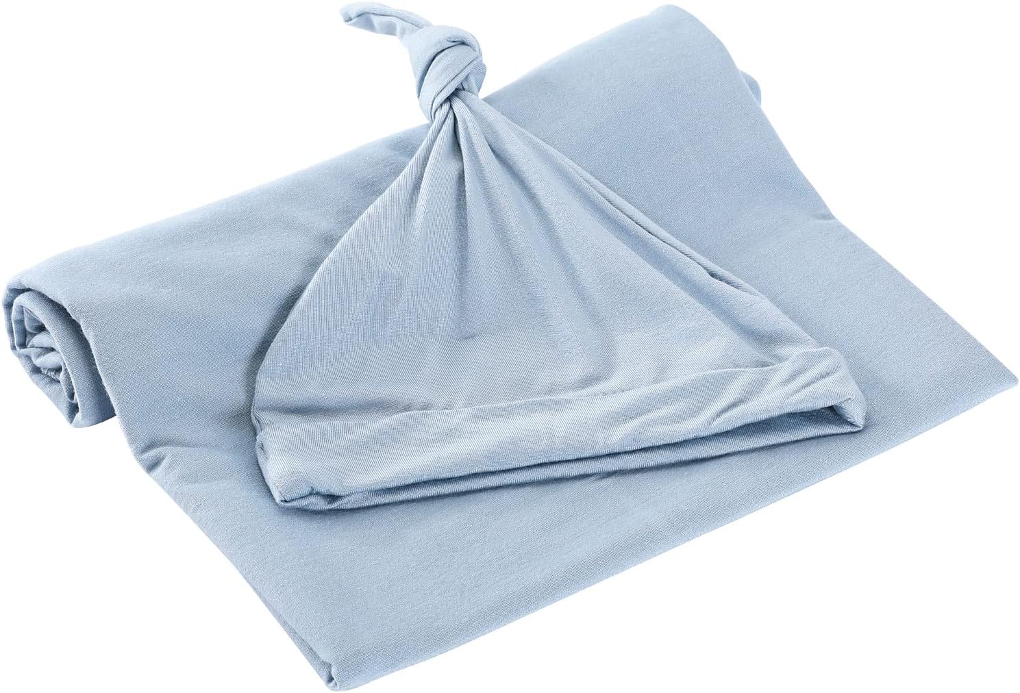 iEvolve Cotton Knitted Baby Swaddle Blanket with Hat Headband Set Newborn Swaddle Wrap Receiving