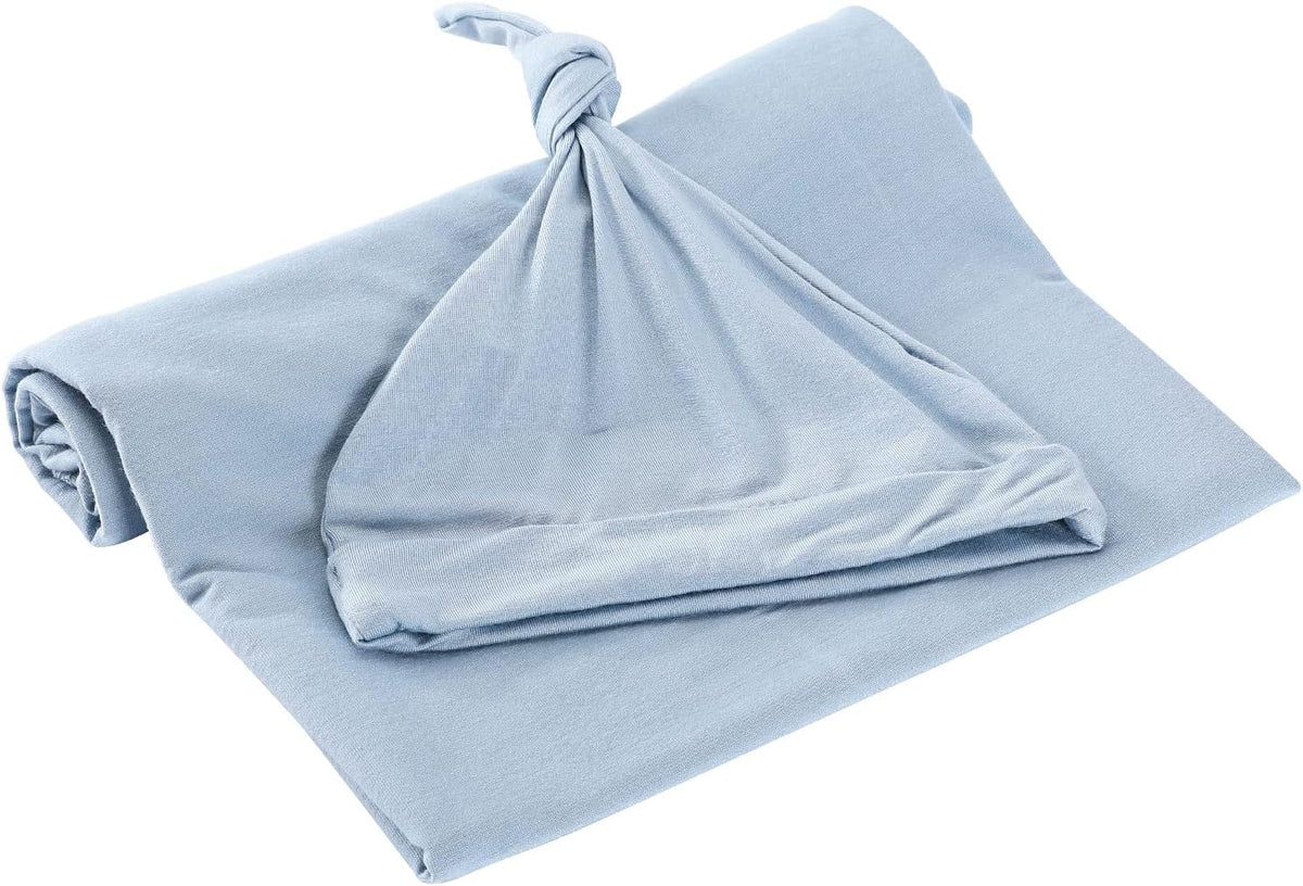 iEvolve Cotton Knitted Baby Swaddle Blanket with Hat Headband Set Newborn Swaddle Wrap Receiving