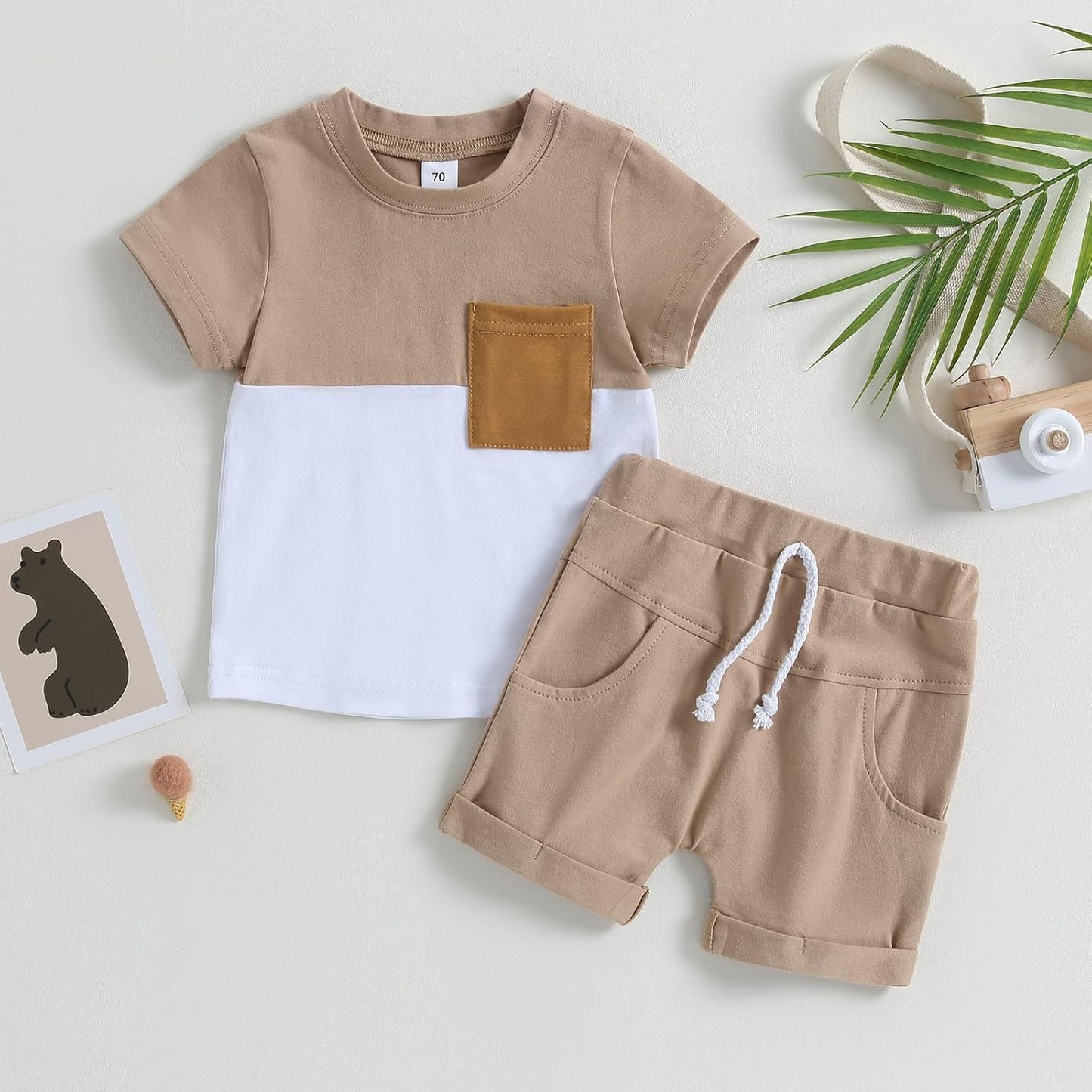 fhutpw Baby Toddler Boy Clothes Summer Outfits 6 12 18 24 Months Patchwork Short Sleeve T Shirt &