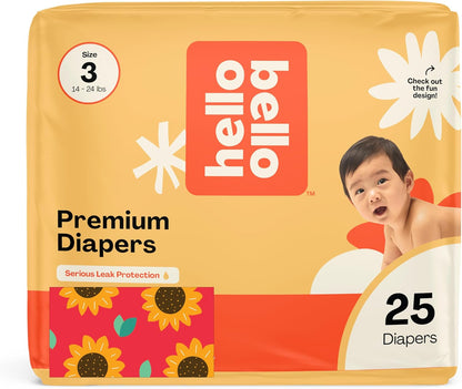 Hello Bello Diapers, Size 3 (14-24 lbs) Flower Child, 25 Count of Premium Disposable Baby Diapers