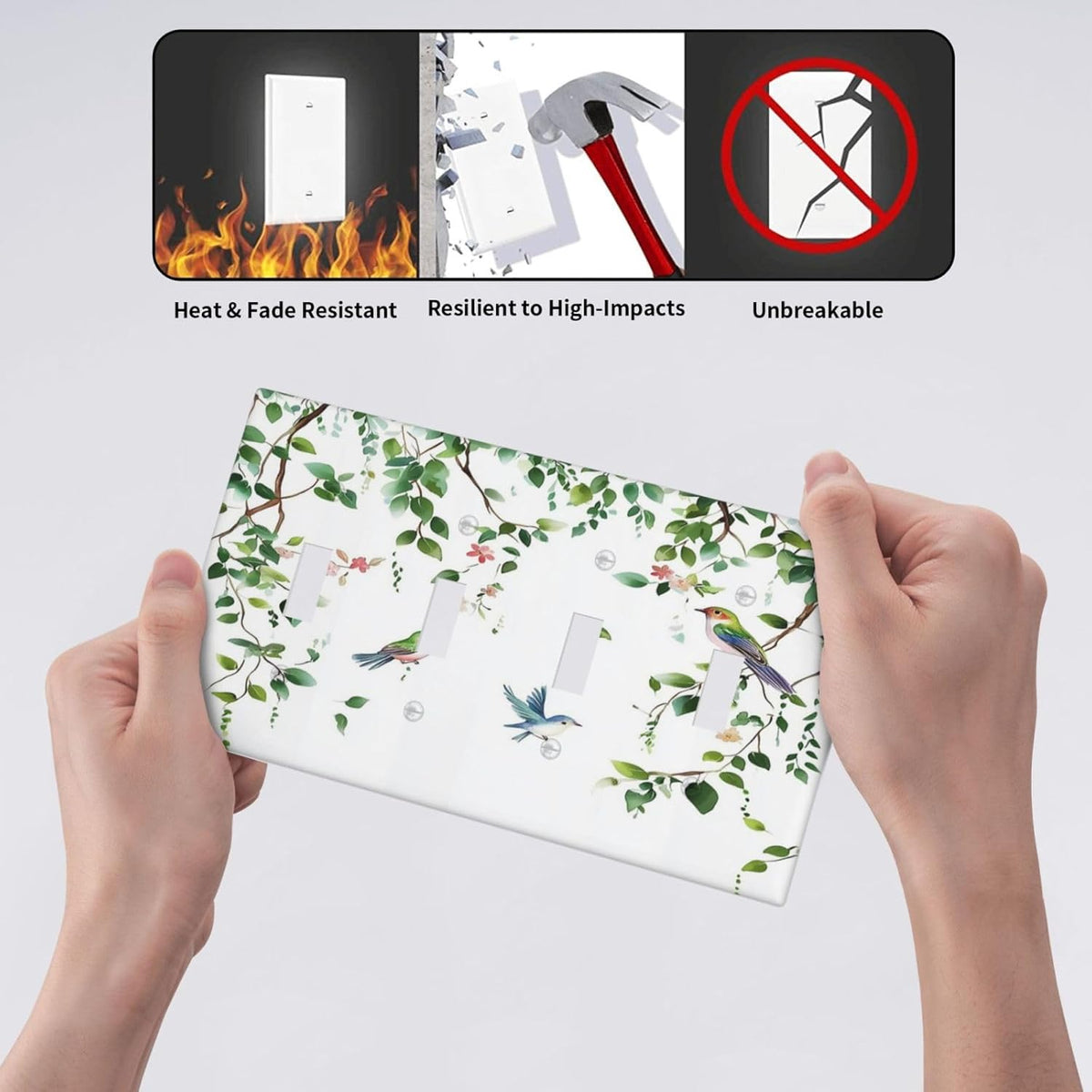 Light Switch Covers Green Leaves Bird Eucalyptus Sage Plant Quad Toggle Electrical Faceplate 4 Gang