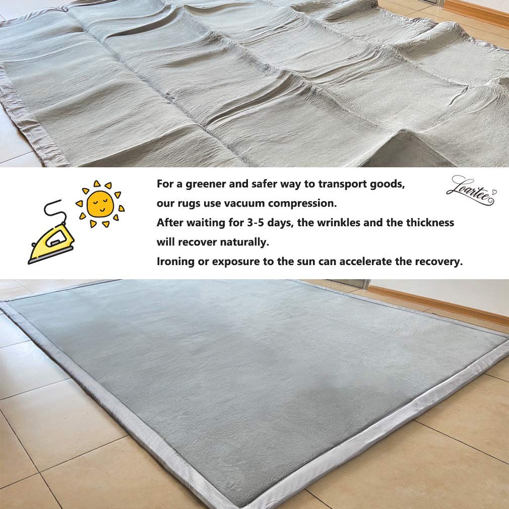 Loartee Coral Velvet Crawling Rugs & Play Mat (6'8"x 6'8", Gray) for Toddler Children & Yoga