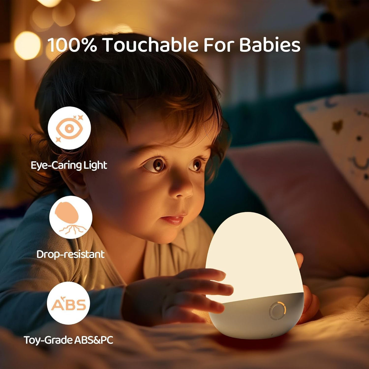 Touch Egg Night Light for Baby Nursery, Rechargeable Portable Kids Nightlight Lamp with 1-6H