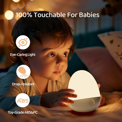 Touch Egg Night Light for Baby Nursery, Rechargeable Portable Kids Nightlight Lamp with 1-6H