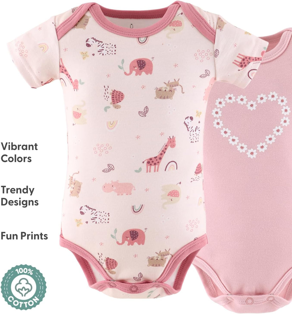 The Peanutshell Baby Girl Short Sleeve Bodysuits - 100% Cotton Infant Outfits, 0-24 Months