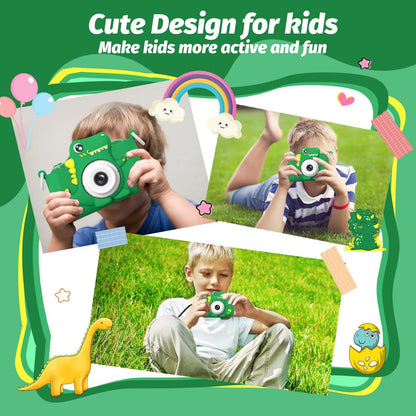 Upgrade Dinosaur Kids Camera, Christmas Birthday Gifts for Girls Boys 3-12, 1080P HD Selfie Digital