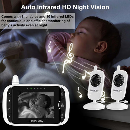 HelloBaby Baby Monitor with 2 Cameras, No WiFi, with Camera and Audio,Video, Night Vision 2-Way
