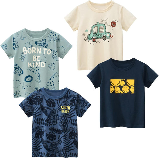 Boys' 4-Pack Excavator Short Sleeve Crewneck T-Shirts Top Tee Size 2-7 Years Toddler Boys' Value