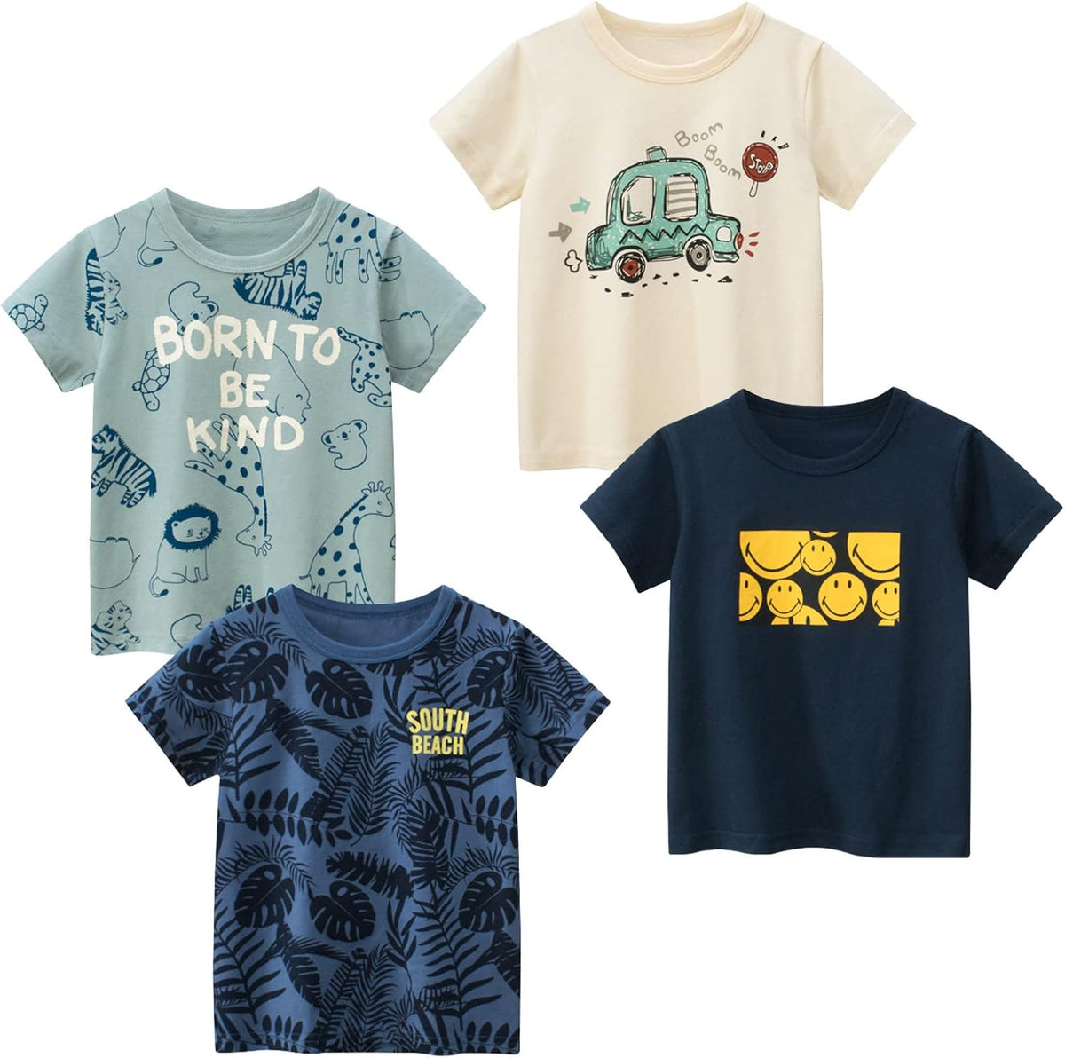 Boys' 4-Pack Excavator Short Sleeve Crewneck T-Shirts Top Tee Size 2-7 Years Toddler Boys' Value
