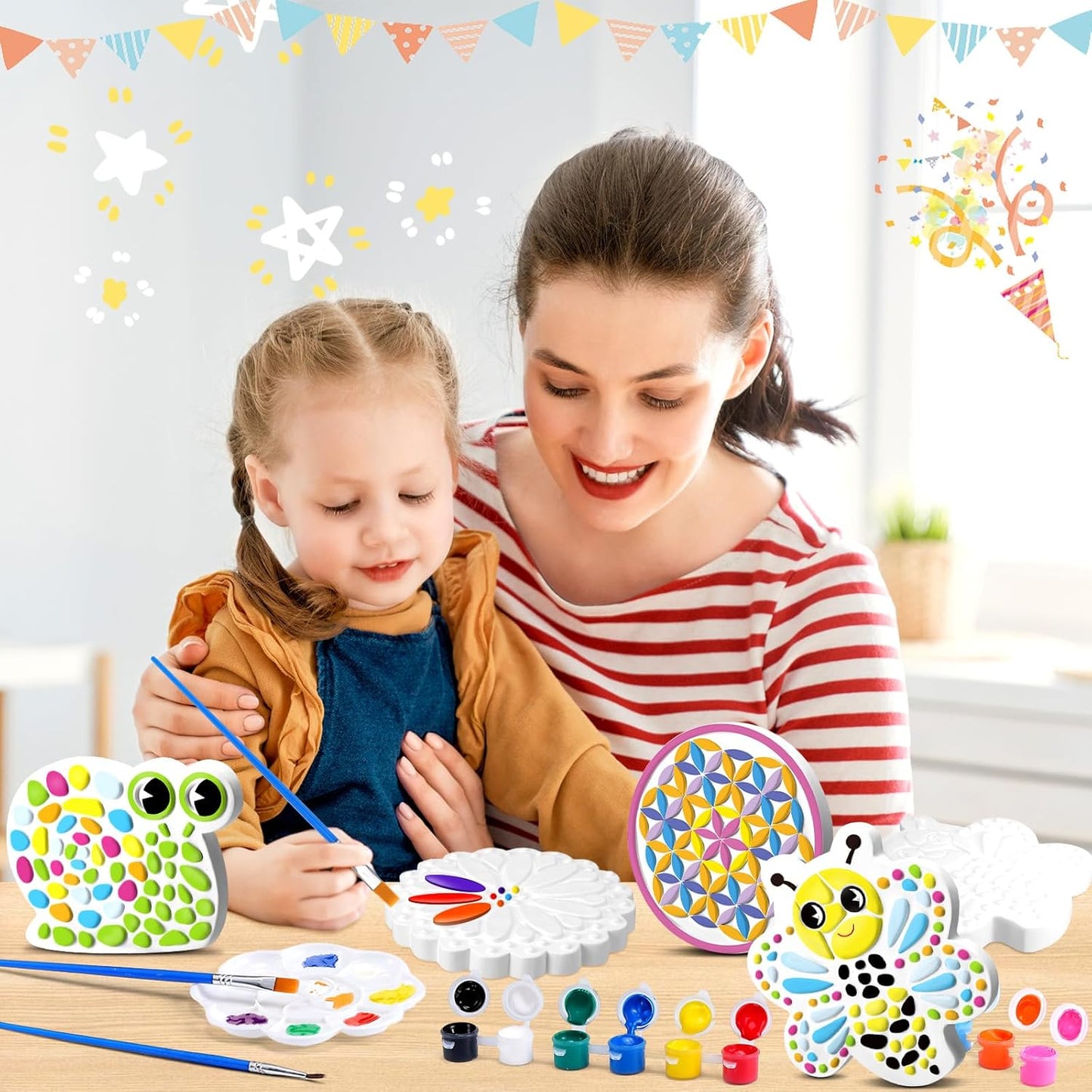 6 Pack Paint Your Own Plaster Stones - Kids Summer Arts and Crafts Garden Handprint Stepping Stone