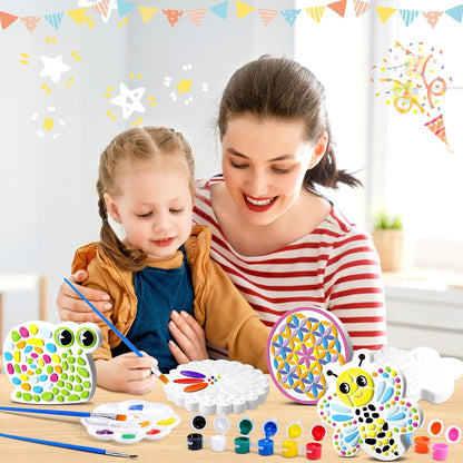 6 Pack Paint Your Own Plaster Stones - Kids Summer Arts and Crafts Garden Handprint Stepping Stone