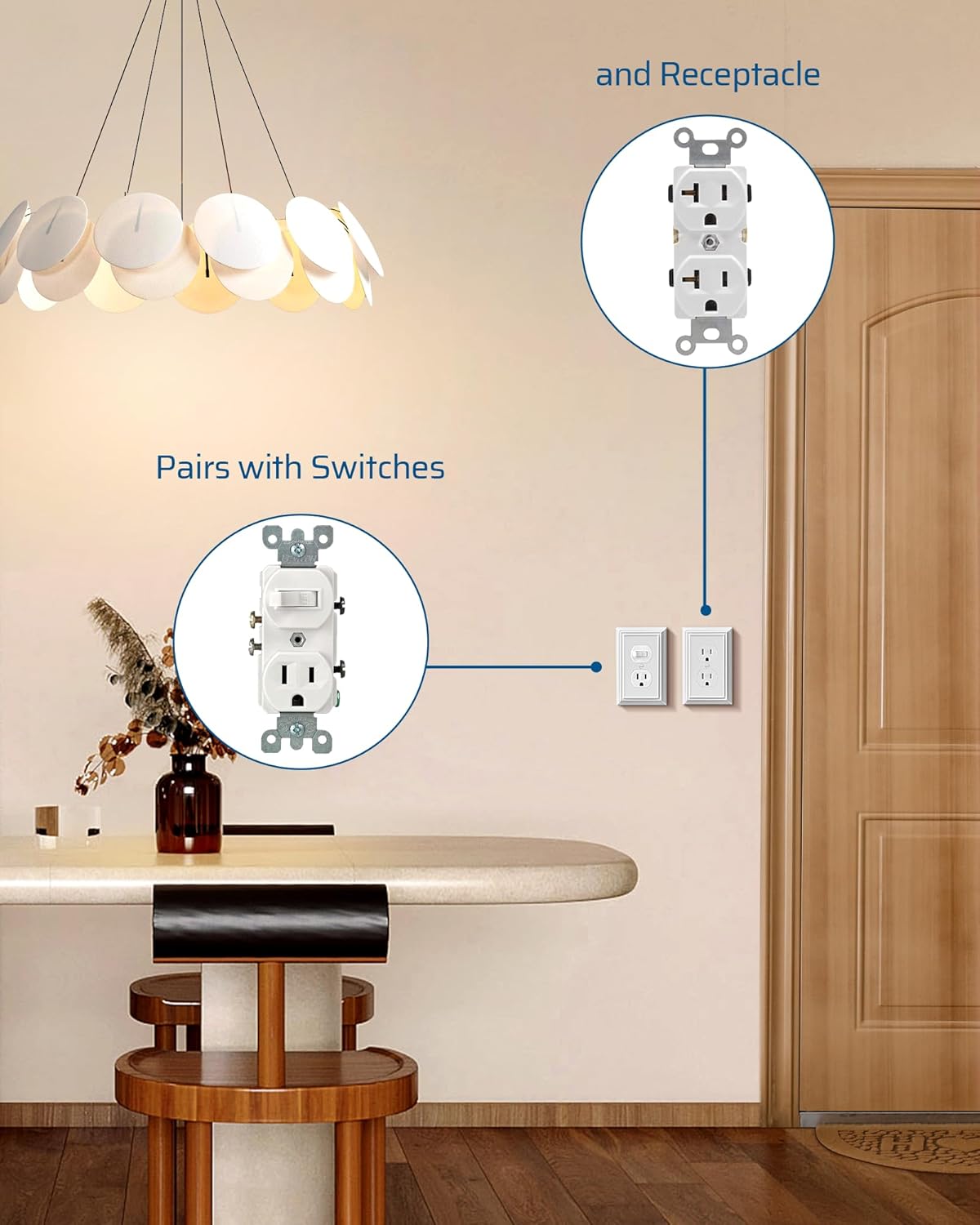DEWENWILS 4 Pack White Outlet Cover Plate, White Metal Outlet Covers, 4.88"×3.13", Decorative