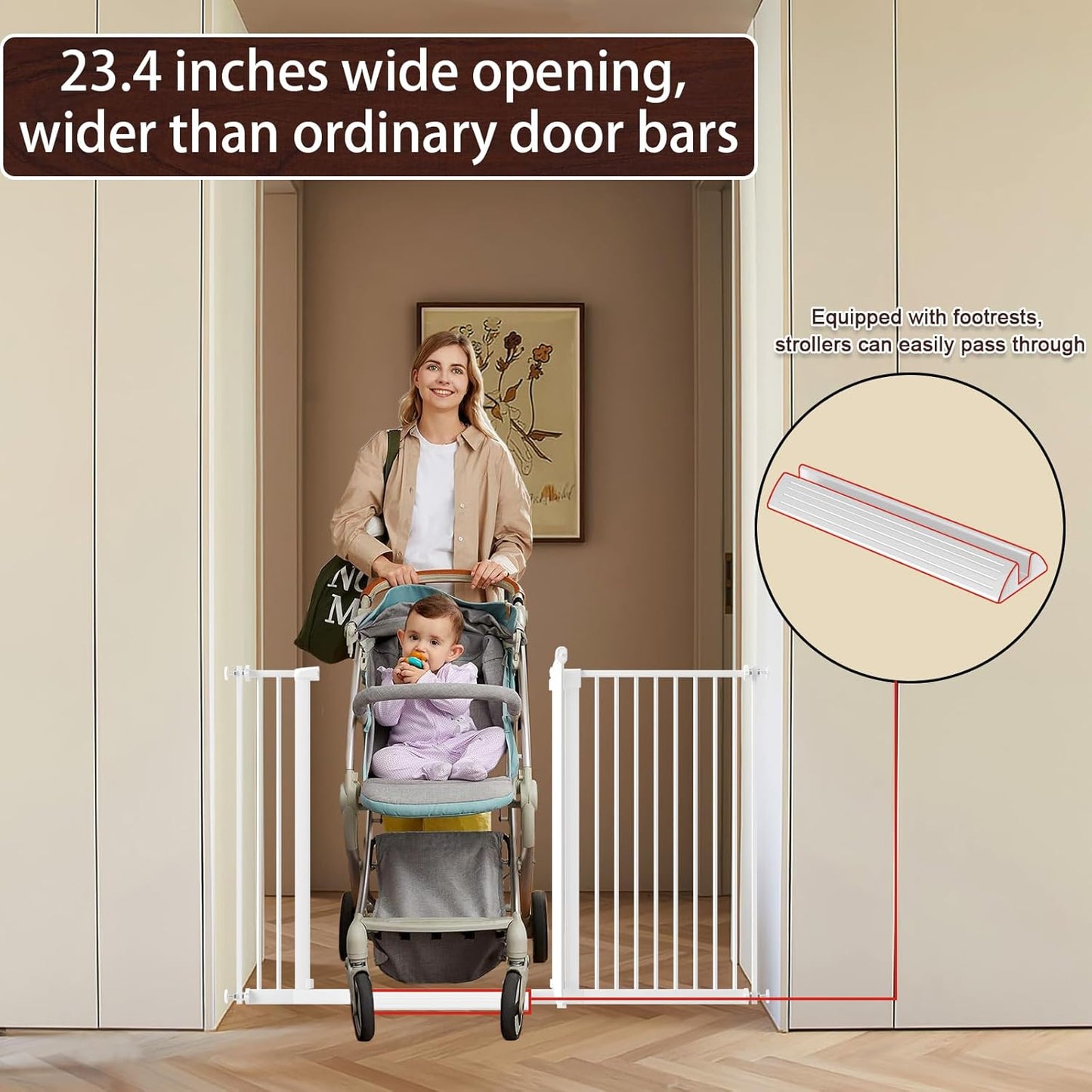DEARBB Extra Wide Baby Gate Ultra Narrow Spacing 30.11-77.36" Pressure Mounted Double Lock Swing