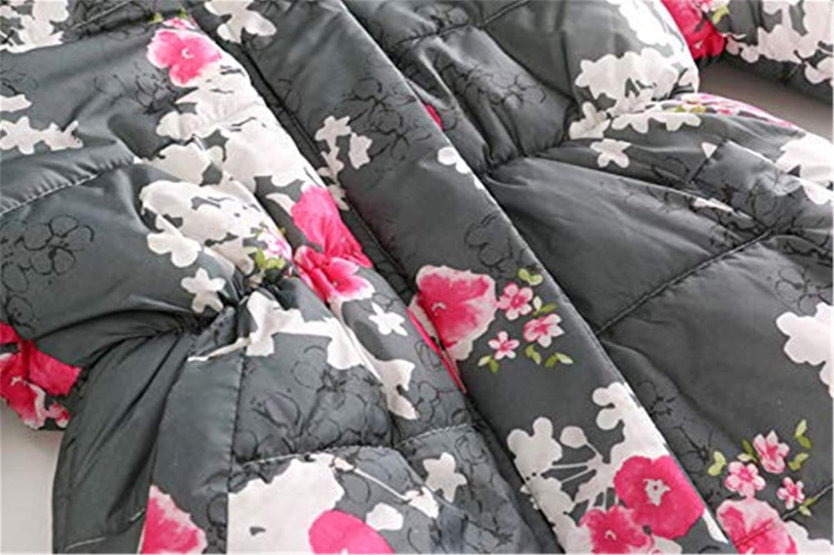 Miss Bei Girl's Winter Coat Jacket Hooded Kids Toddler Flower Print Parka Outwear Warm Cotton