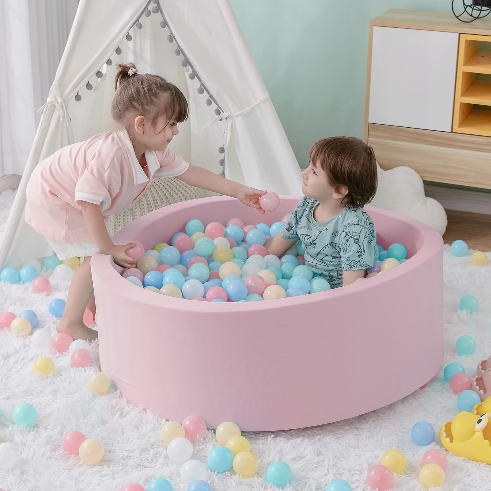 SHJADE Foam Ball Pit, 35.4"x 11.8" Ball Pits for Toddlers-Pink