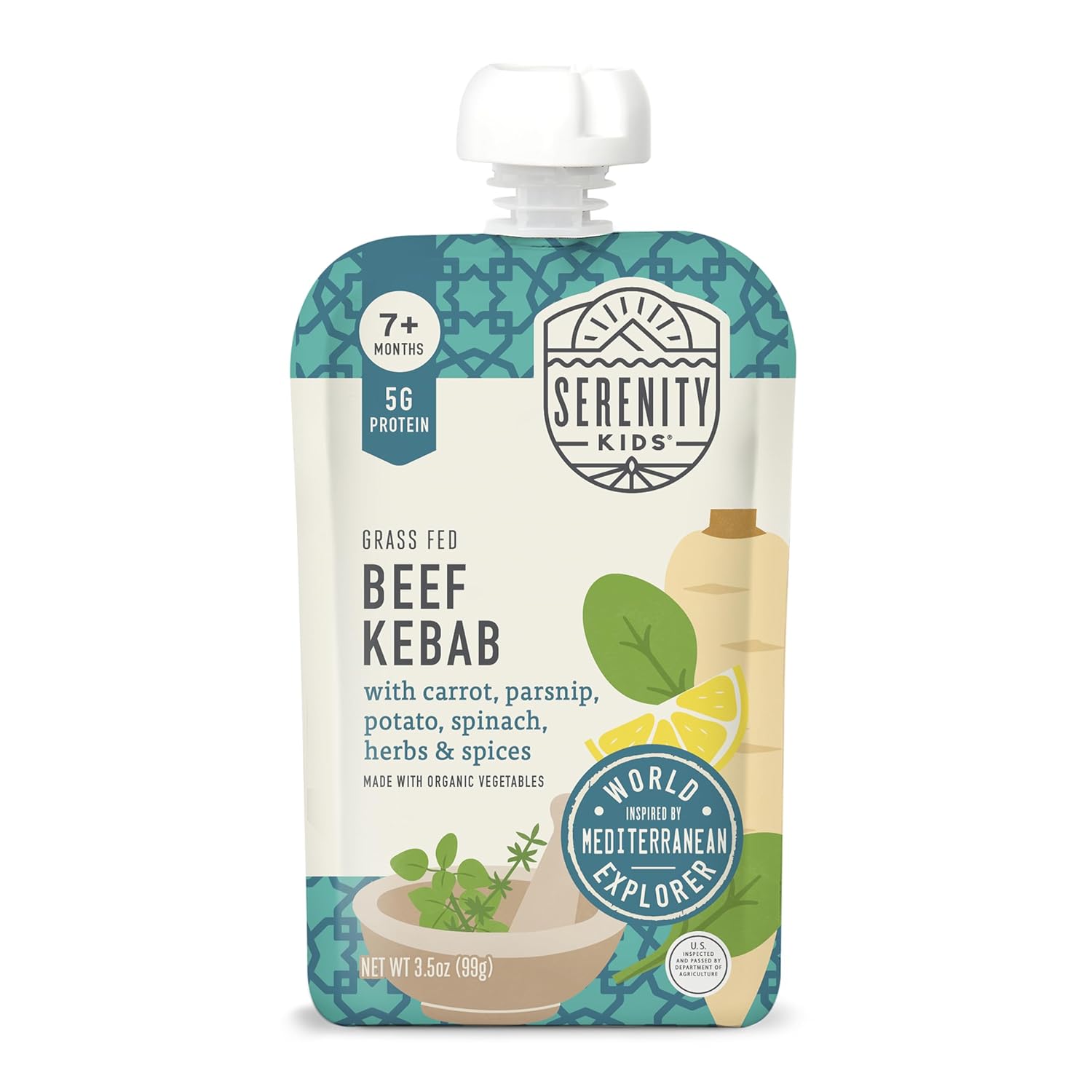 Serenity Kids 7+ Months World Explorers Beef Kebab Baby Food Pouches - Grass-Fed Beef & Organic