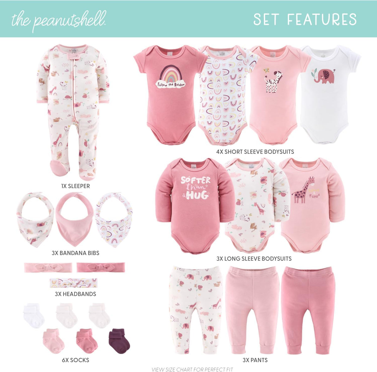 The Peanutshell Baby Layette Gift Set for Girls - 23 Piece Newborn Girl Gift Sets, Baby Clothes &