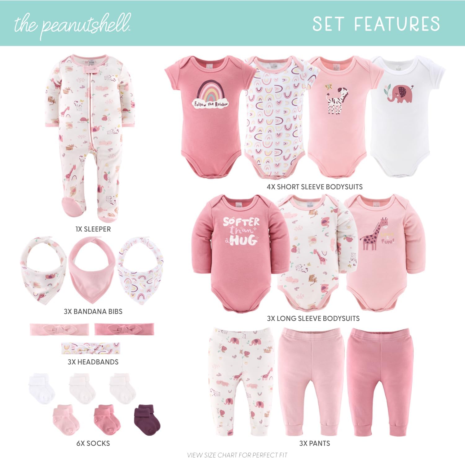 The Peanutshell Baby Layette Gift Set for Girls - 23 Piece Newborn Girl Gift Sets, Baby Clothes &