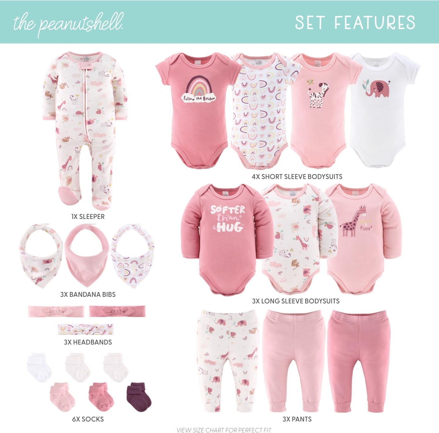 The Peanutshell Baby Layette Gift Set for Girls - 23 Piece Newborn Girl Gift Sets, Baby Clothes &