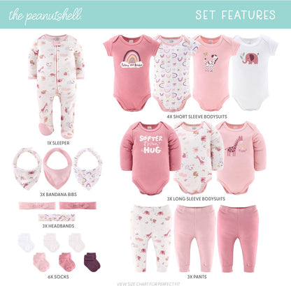 The Peanutshell Baby Layette Gift Set for Girls - 23 Piece Newborn Girl Gift Sets, Baby Clothes &
