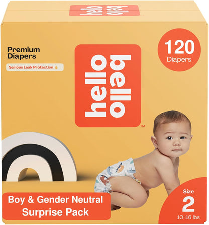 Hello Bello Diapers, Size 2 (10-16 lbs) Surprise Pack for Boys - 120 Count of Premium Disposable