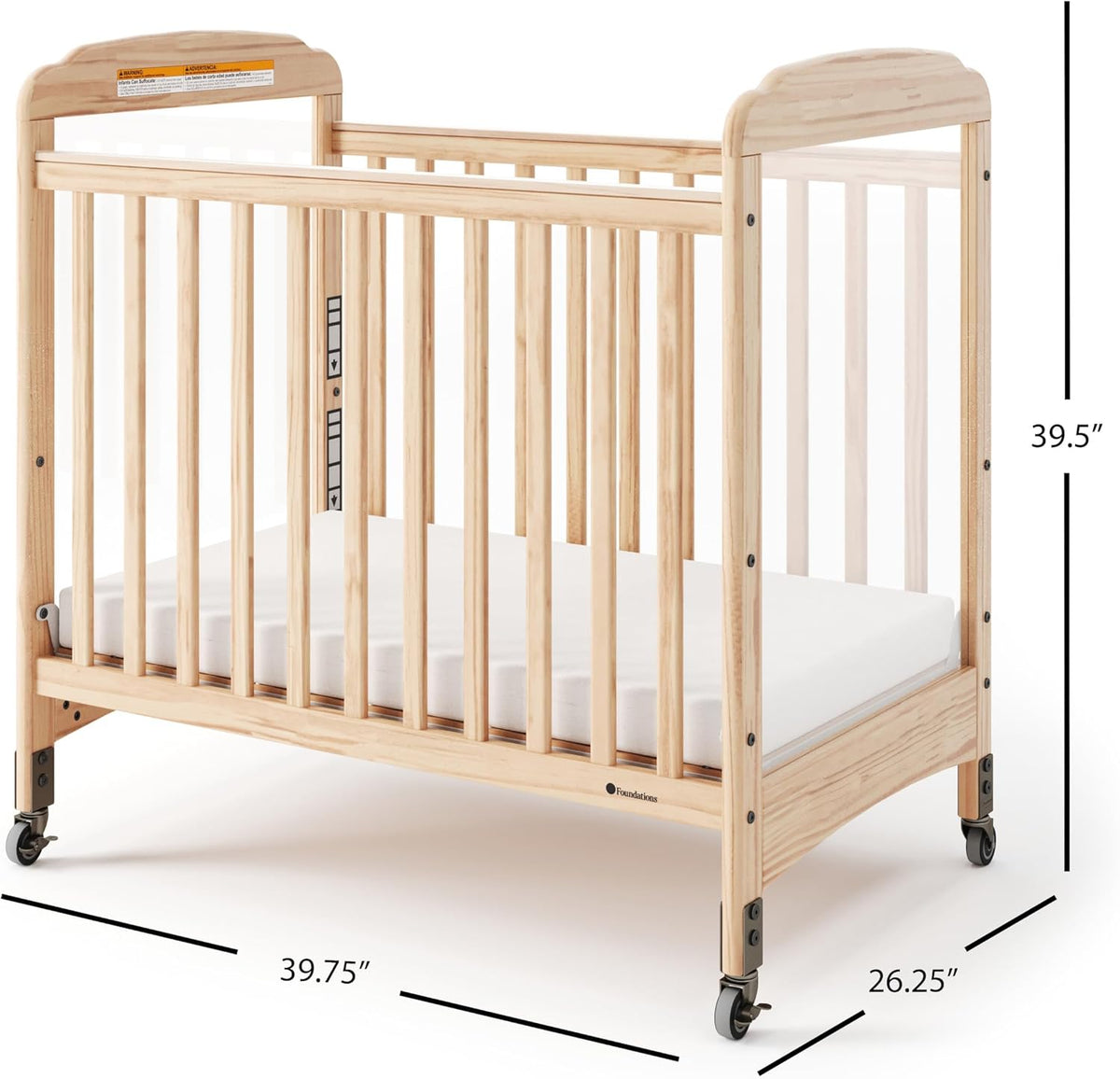 Foundations Serenity Compact Clearview Daycare Crib, Fixed Side, Durable Wood Construction