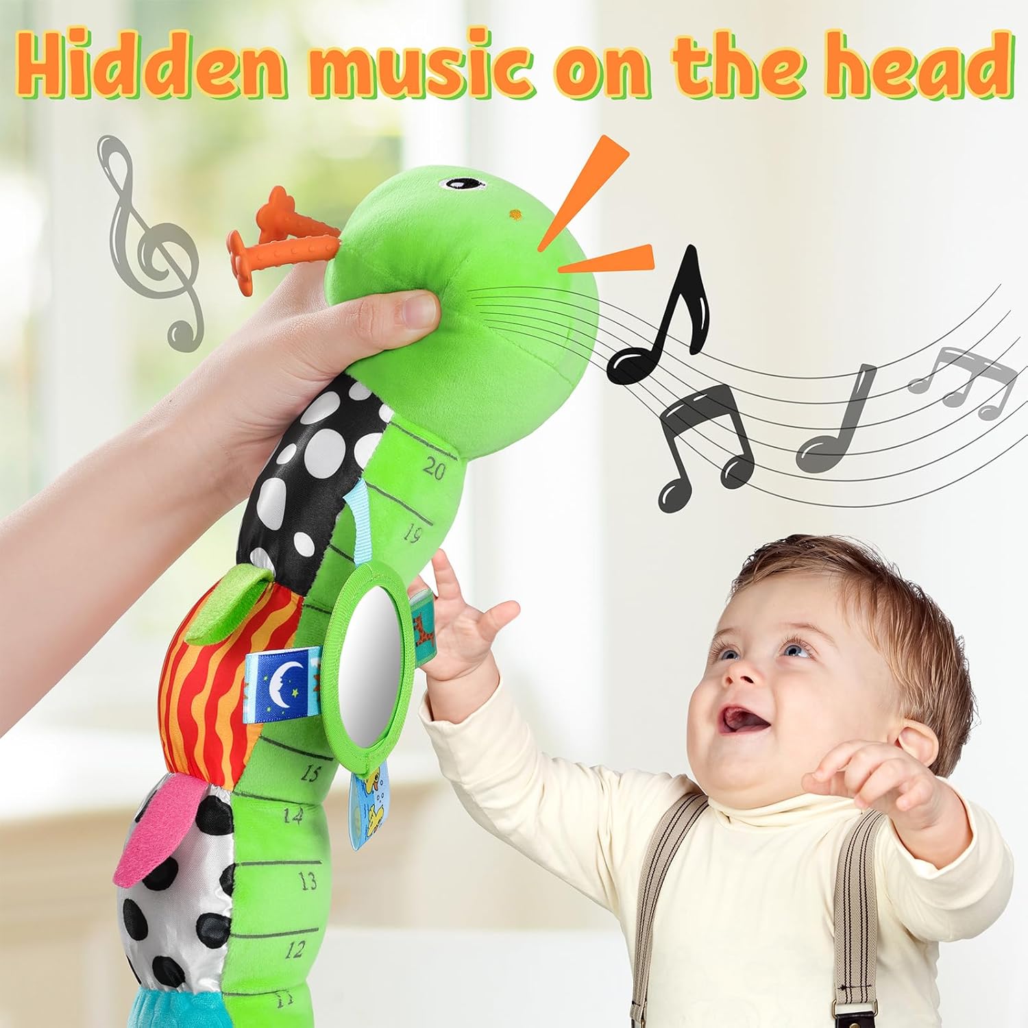 LIGHTDESIRE Baby Toys Musical Caterpillar,Infant Toys Stuffed Animals with Ruler Design,Mirror,Pull