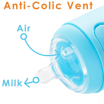 PopYum 5 oz Blue Anti-Colic Formula Making/Mixing/Dispenser Baby Bottles, 2-Pack with #1 Slow Flow