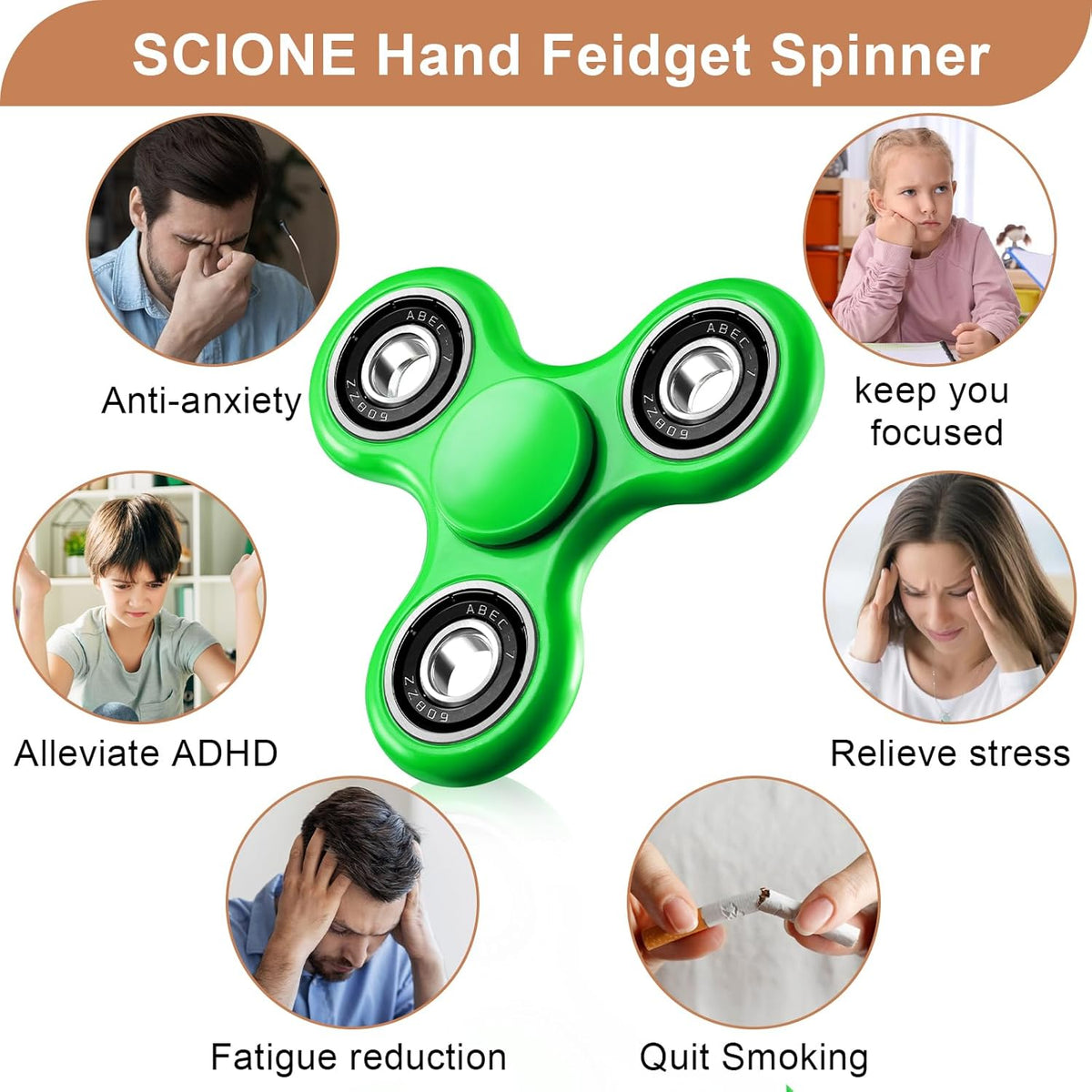 SCIONE Fidget Spinner Toy 1 Pack, Stress Anxiety Relief Sensory Fidget Toys for Kids Adults, Cool