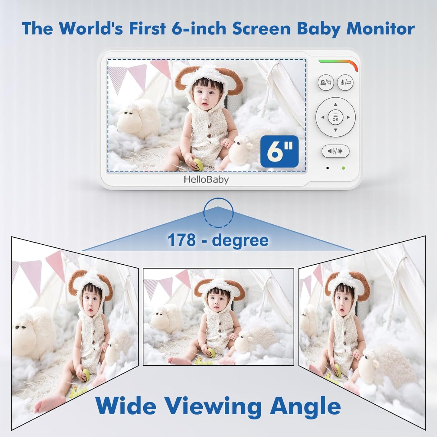 HelloBaby Baby Monitor with 6" World First IPS Screen 30-Hrs Battery, Remote Pan/Tilt/Zoom Camera