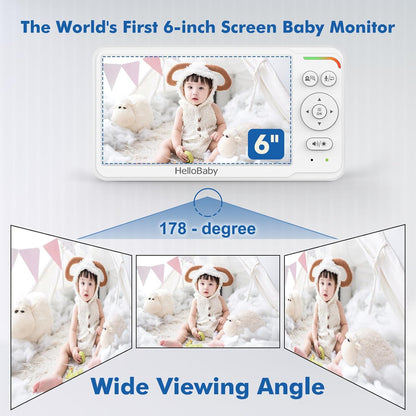 HelloBaby Baby Monitor with 6" World First IPS Screen 30-Hrs Battery, Remote Pan/Tilt/Zoom Camera