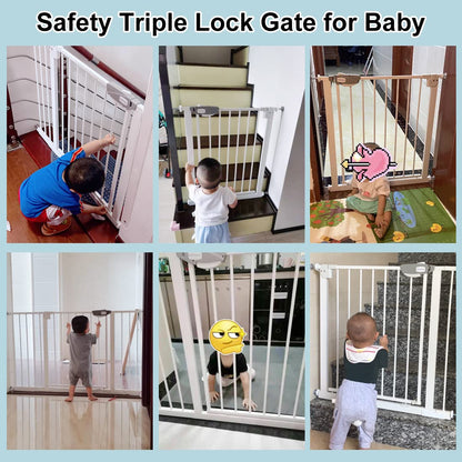 WAOWAO Triple Lock Baby Gate Extra Wide 67.32-72.04" Pressure Mounted Walk Through Swing Auto Close