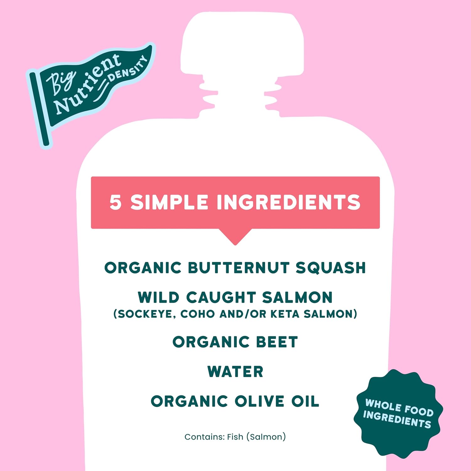 Serenity Kids 6+ Month Salmon Baby Food Pouches - Wild-Caught Salmon & Organic Butternut Squash &