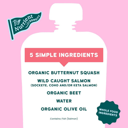 Serenity Kids 6+ Month Salmon Baby Food Pouches - Wild-Caught Salmon & Organic Butternut Squash &