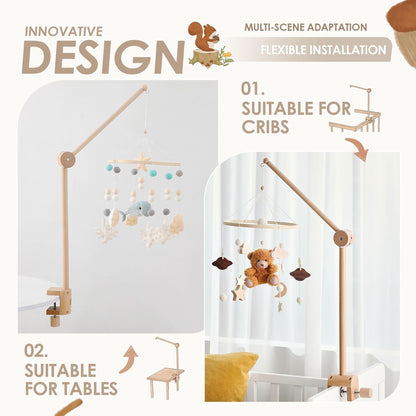 HI BABY MONMENT Crib Mobile Arm - Rotating Baby Mobile Hanger, Natural Beech Wood, Mobile Stand for