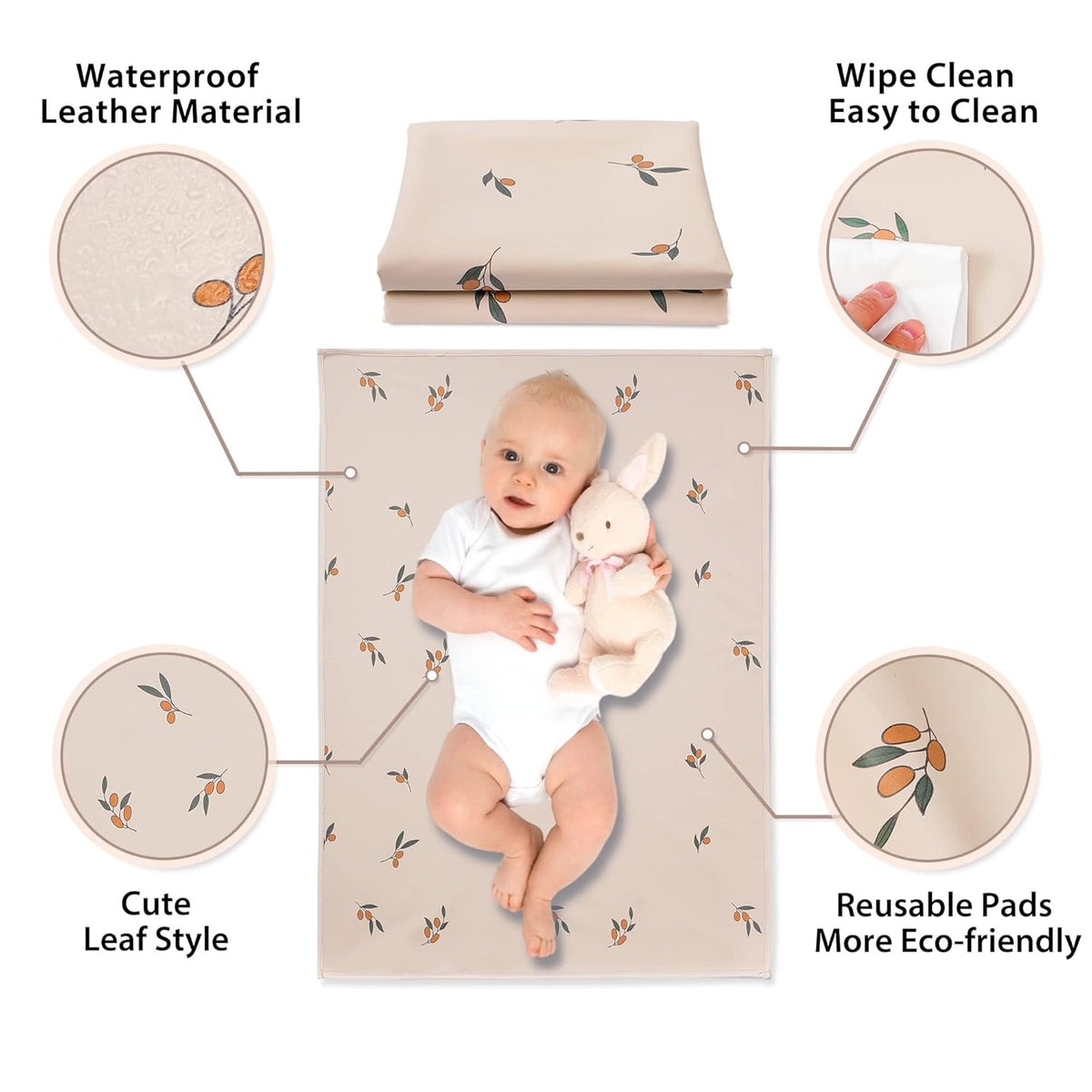 Vegan Leather Baby Changing Mat - Wipeable Portable Changing Pad, Foldable Travel Changing Mat for