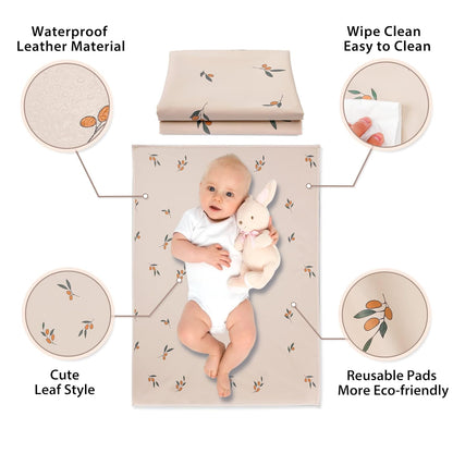 Vegan Leather Baby Changing Mat - Wipeable Portable Changing Pad, Foldable Travel Changing Mat for