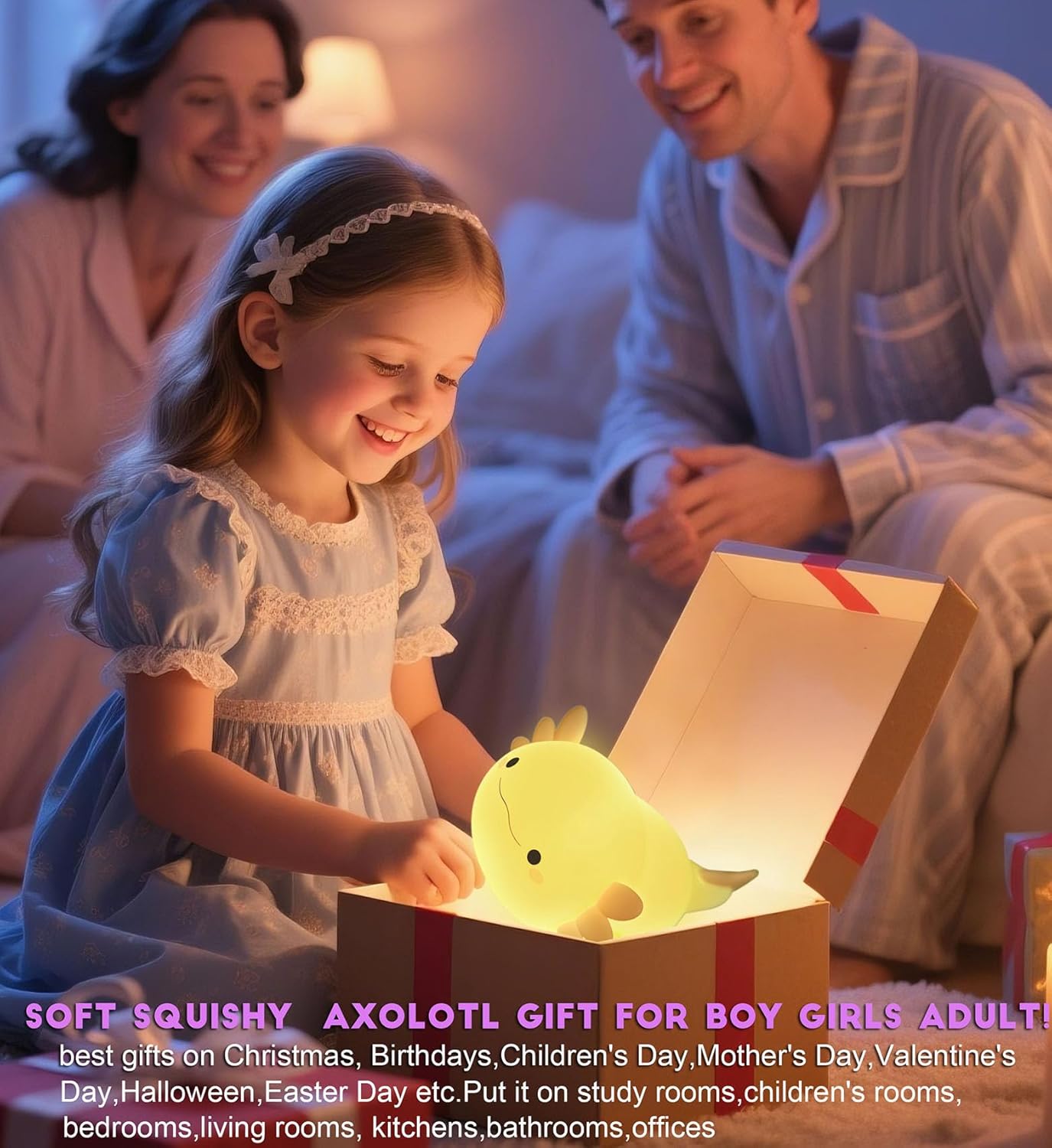 DREAMING MY DREAM Axolotl Night Light for Kids,Cute Axolotl Gifts lamp Rechargeable Light Table