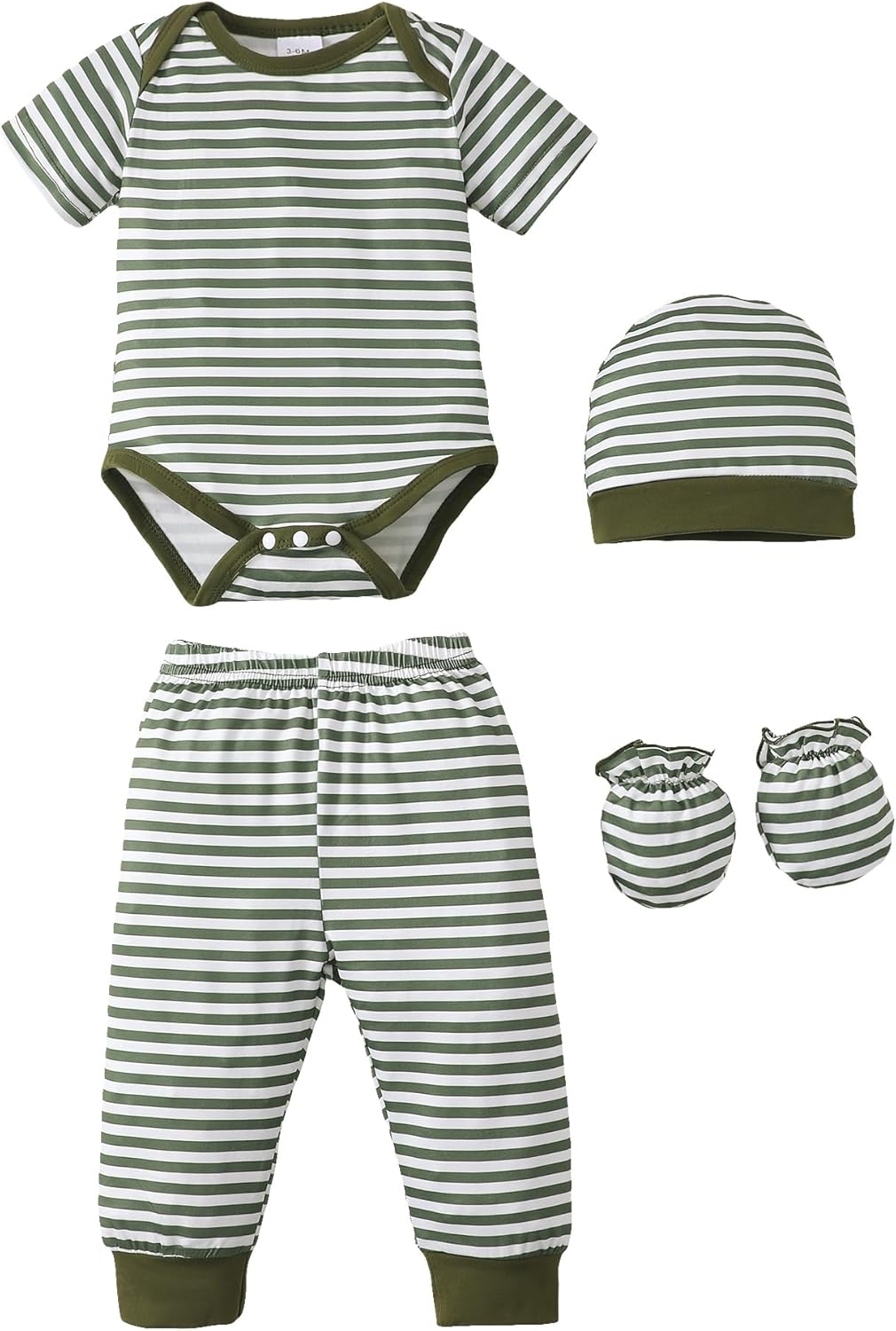 NZRVAWS Newborn Baby Boy Girl Clothes Unisex Infant Romper Pants Set Hat 4-Pack Outfits 0-12 Months
