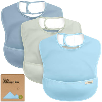 3-Pack Waterproof Baby Bibs for Eating - Lightweight Toddler Feeding Bibs with Large Food Catcher