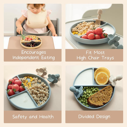 Moonkie Suction Plates for Baby | 100% Silicone BPA-Free Baby Plates with Lids and Food Cover |