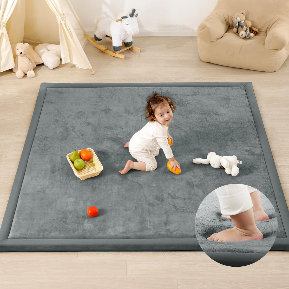 Ultra Soft Baby Play Mat,79"×79" Extra Large Activity Tummy Time Mat for Toddlers,Infants,Kids,1.3"