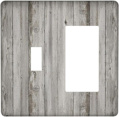 Outlet Covers Farmhouse Rustic Grey Barn Door Wood 1 Toggle 1 Rocker Combination Decorative Wall
