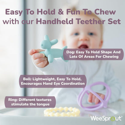 WeeSprout Silicone Baby Teether Toys for Infant Babies and Toddlers, Cute Ring, Puppy Dog, and