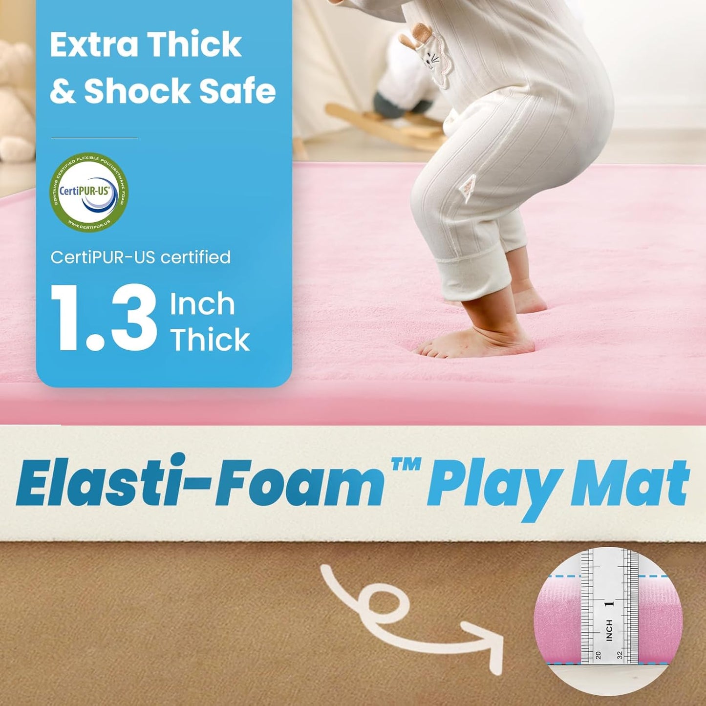 Ultra Soft Baby Play Mat,1.3" Thick Elasti-Foam Tummy Time Mat for
