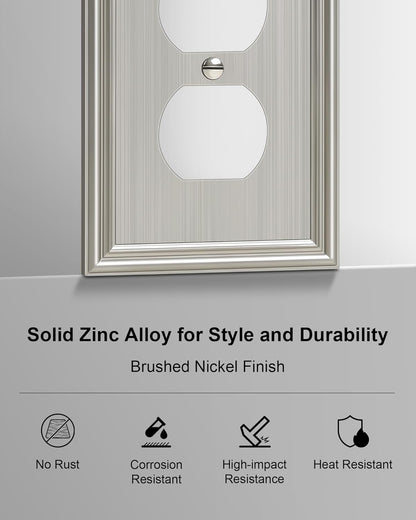 2-Pack Single Duplex Outlet Cover Plate, Decorative Brushed Nickel Switch Plates and Outlet Covers