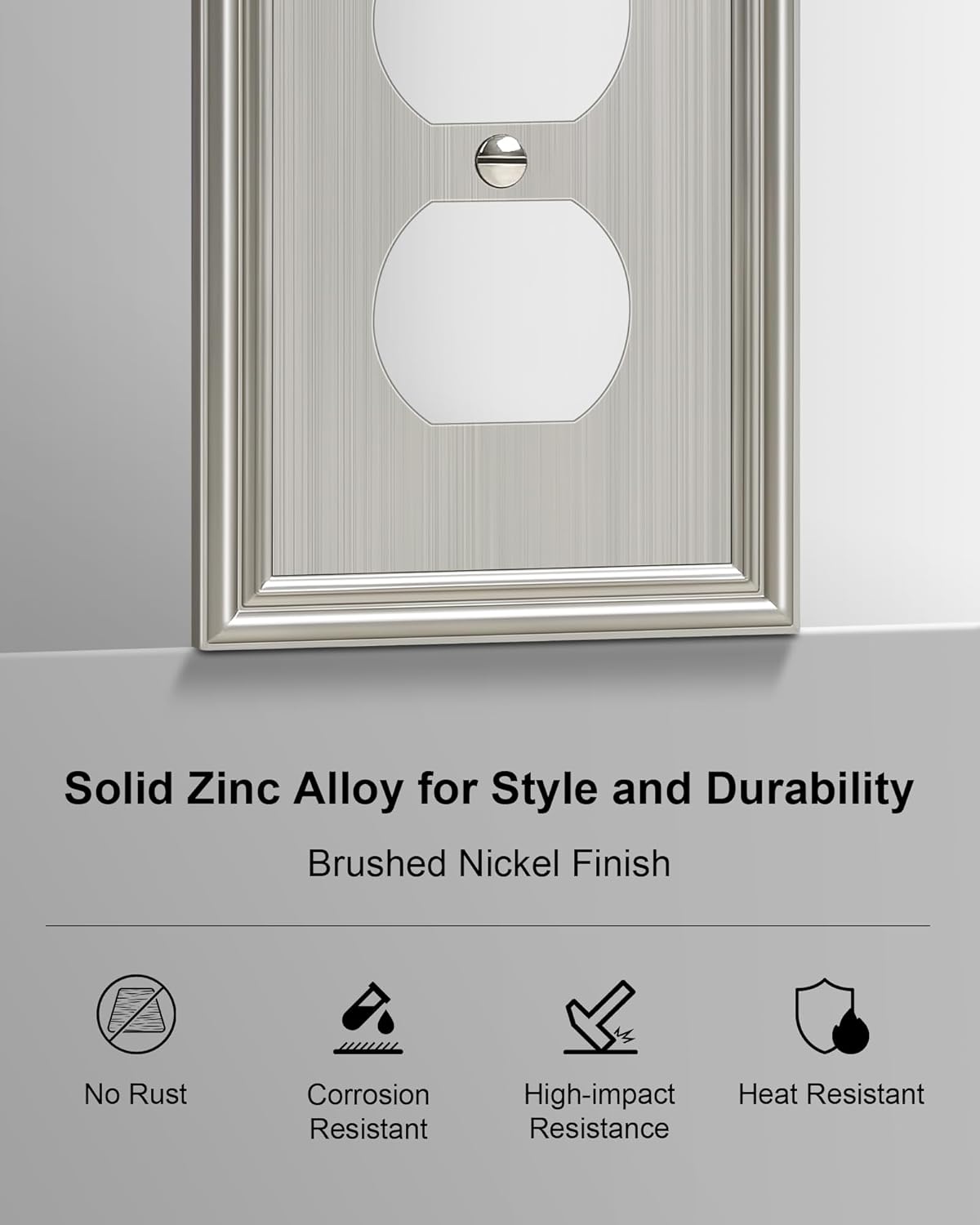 4-Pack Duplex Outlet Cover, Durable Solid Zinc Alloy Decorative Switch Plates and Outlet Covers