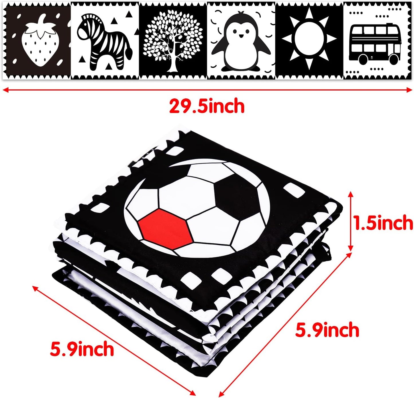 Thremhoo Black and White High Contrast Baby Toys 0-6 Months Soft Book for Brain Development, Tummy