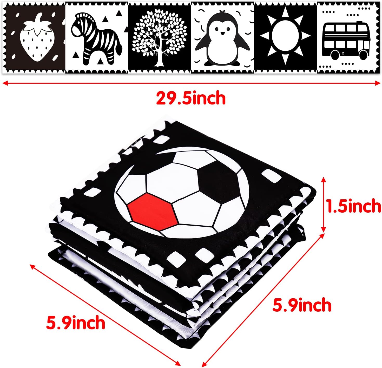 Thremhoo Black and White High Contrast Baby Toys 0-6 Months Soft Book for Brain Development, Tummy