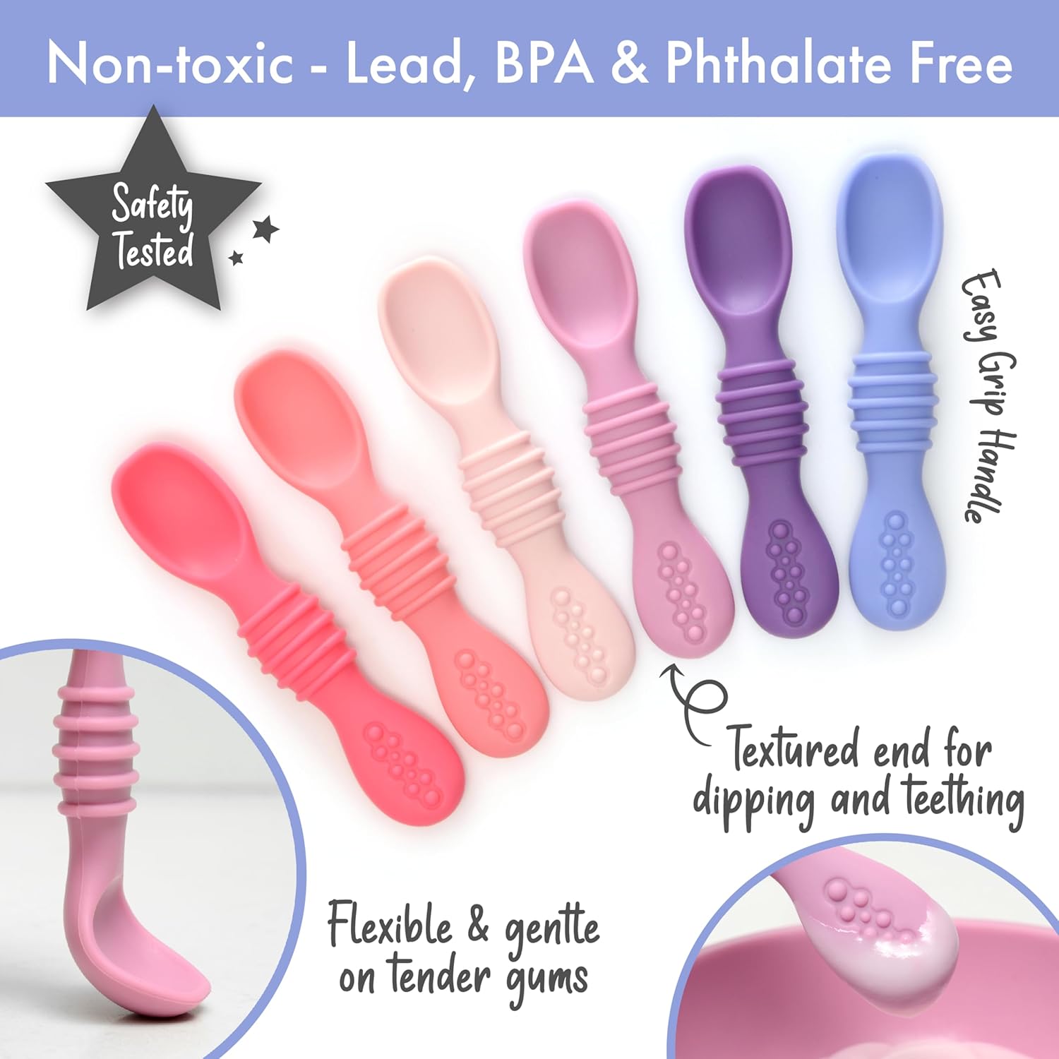 PrimaStella Silicone Chew Spoon Set for Babies and Toddlers - Safety Tested - BPA Free - Microwave